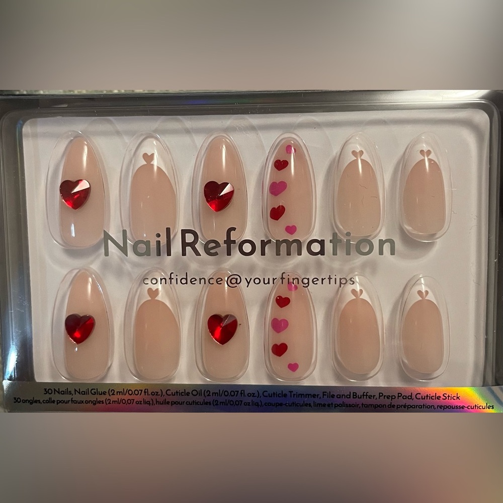 Nail Reformation Nude Pink Press-On Nails with Hearts – Complete Kit